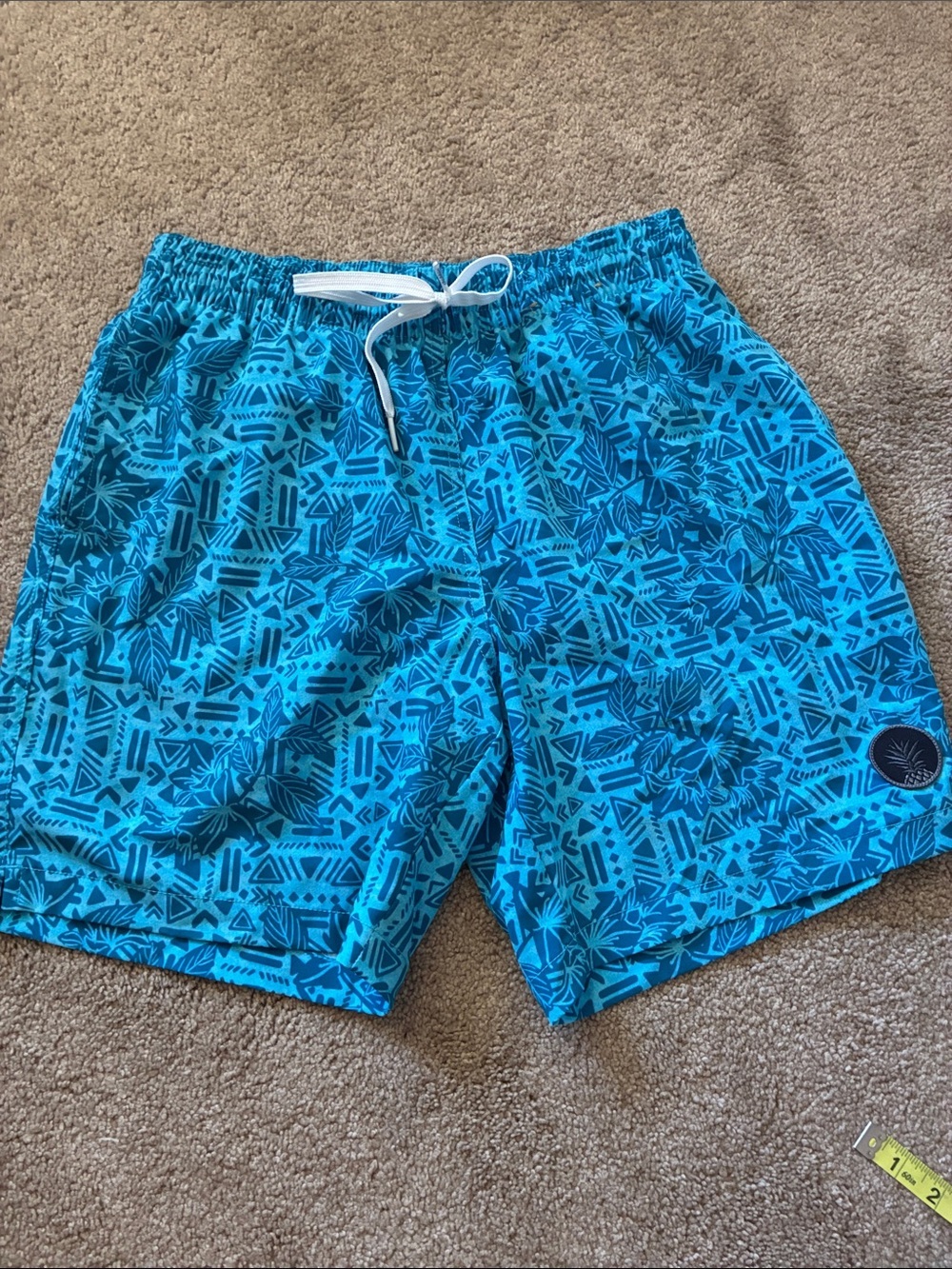 Chubbies Men's The Shakedowns Blue Aztec Geometric Palm Swim Trunks Small
